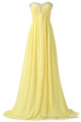 Sweetheart Long Yellow Chiffon Beaded Pregnant High Low For Teens Simple Bridesmaid Dresses